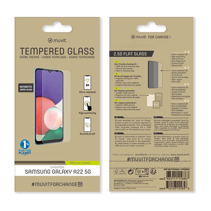Samsung Galaxy A22 Tempered 2.5D Screen Glass By Muvit Transparent