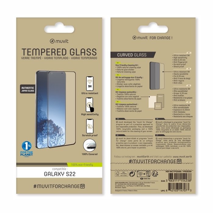 Viedtālruņa ekrāna aizsargs Samsung Galaxy S23/S22 Tempered Screen Glass By Muvit Transparent
