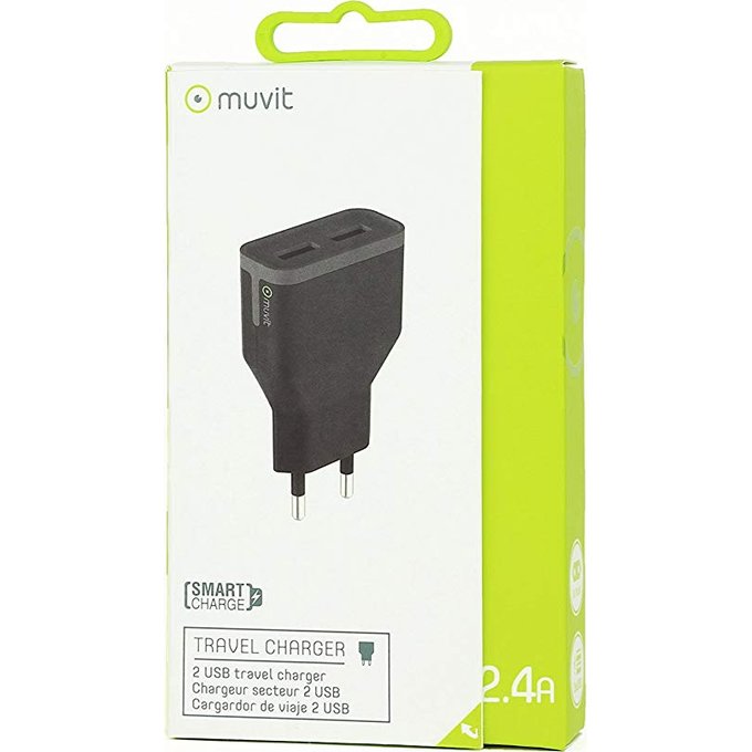 Muvit Travel charger 2xUSB 2.4A Black