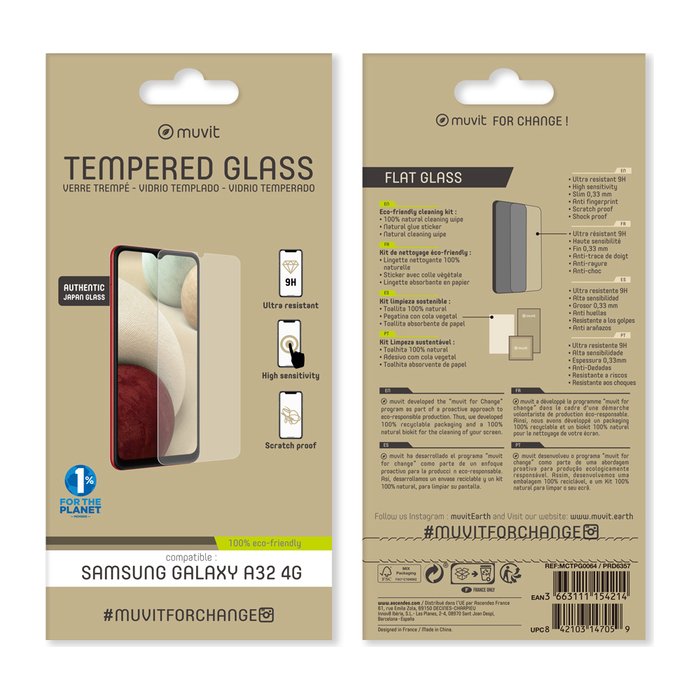 Samsung Galaxy A32 4G Tempered 2.5D Screen Glass By Muvit Transparent