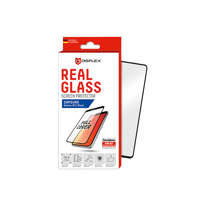 Viedtālruņa ekrāna aizsargs Samsung Galaxy A71 Real Glass 3D by Displex Black