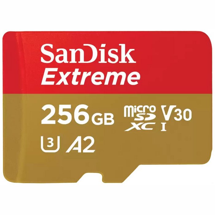 SanDisk Extreme microSDXC 256GB + SD Adapteris RED / BROWN