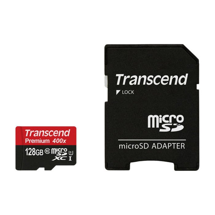 Карта памяти Transcend microSDXC, 128GB, Class 10 + SD Adapter