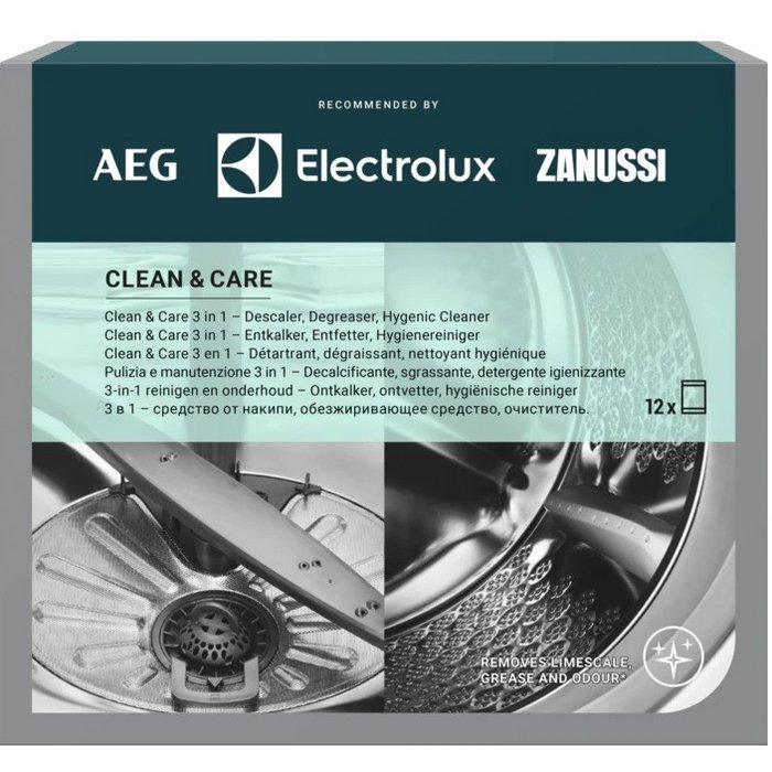 Electrolux Clean and Care tīrīšanas līdzeklis - 3 vienā - attaukotājs, atkaļķotājs un tīrīšanas līdzeklis trauku un veļas mašīnām  (12 gab.) M3GCP400-12
