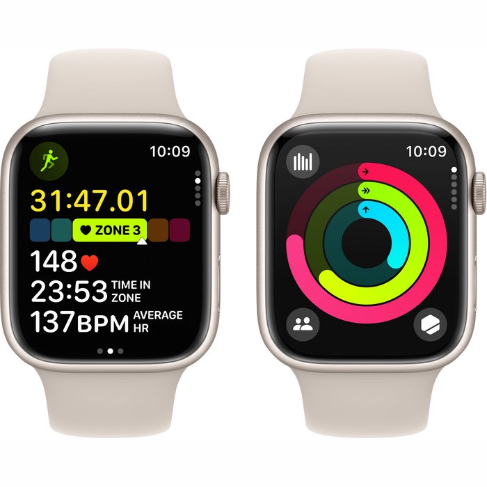Viedpulkstenis Apple Watch Series 9 GPS 45mm Starlight Aluminium Case with Starlight Sport Band - M/L