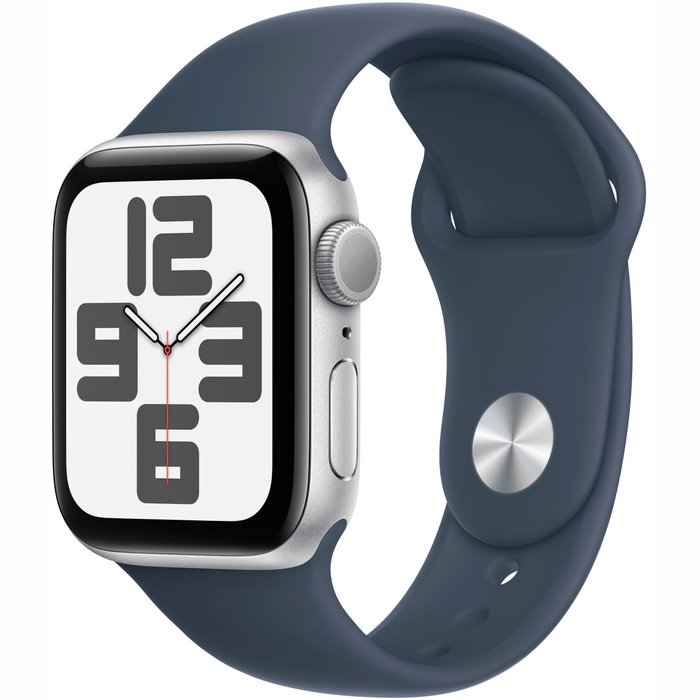 Viedpulkstenis Apple Watch SE 2023 GPS 40mm Silver Aluminium Case with Storm Blue Sport Band - M/L