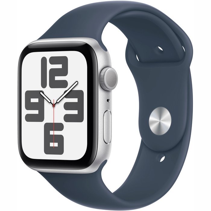 Viedpulkstenis Apple Watch SE 2023 GPS 44mm Silver Aluminium Case with Storm Blue Sport Band - M/L