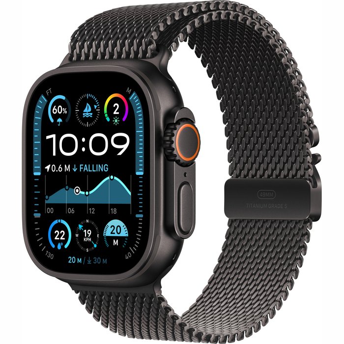 Viedpulkstenis Apple Watch Ultra 2 GPS + Cellular 49mm Black Titanium Case with Black Titanium Milanese Loop - L