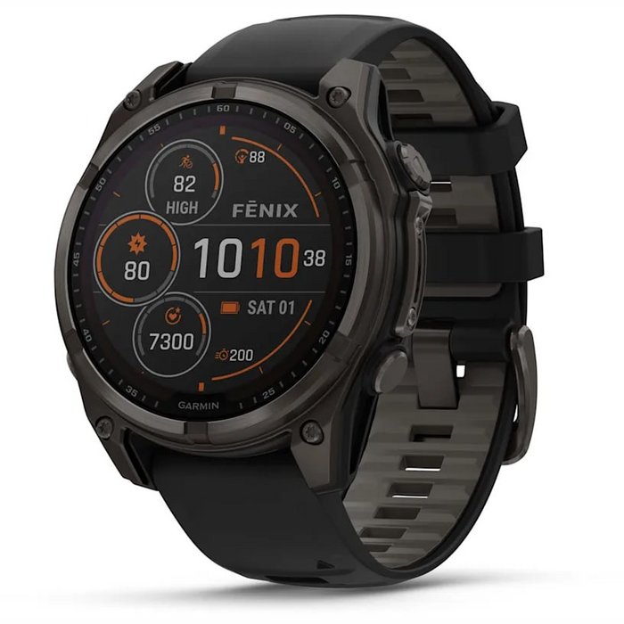Viedpulksteņi Garmin fenix 8 47mm Solar Sapphire Carbon Grey DLC Titanium with Black/Pebble Grey