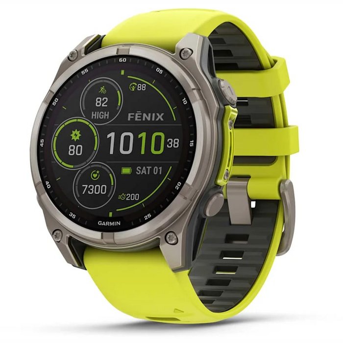 Viedpulksteņi Garmin fenix 8 47mm Solar Sapphire Titanium with Amp Yellow/Graphite silicone band
