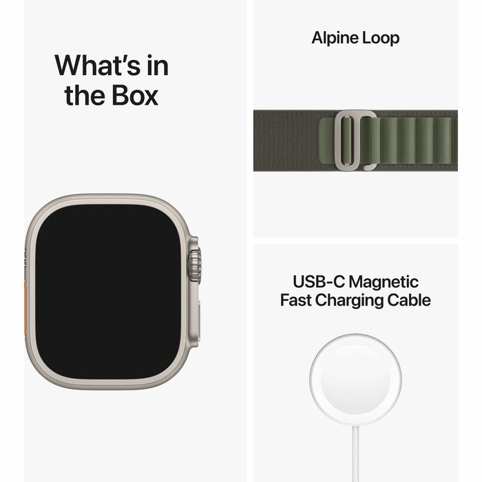 Apple Watch Ultra GPS + Cellular 49mm Titanium Case with Green Alpine Loop - Medium