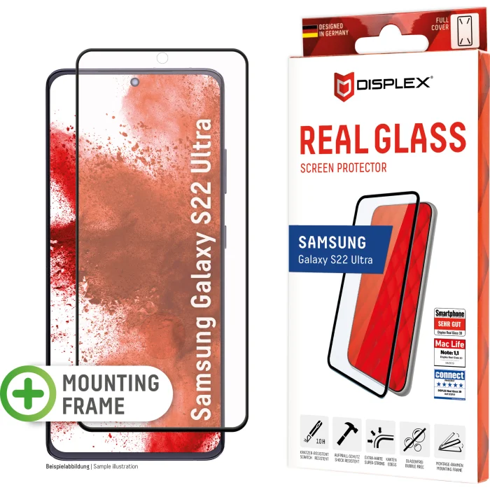 Viedtālruņa ekrāna aizsargs Samsung Galaxy S22 Ultra Full Cover Real 3D Glass By Displex Black
