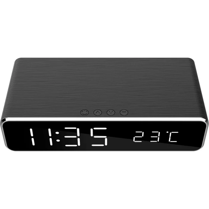 Gembird Digital Alarm Clock With Wireless Charging Black