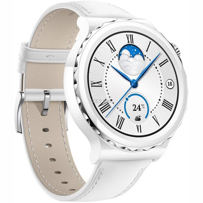 Viedpulkstenis Huawei Watch GT 3 Pro – Ceramic Case with White Leather Strap