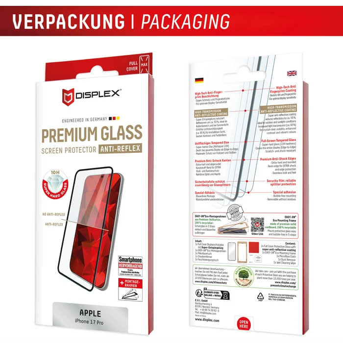 Apple iPhone 17 Pro Premium Glass Anti-Reflective Screen Protector by Displex
