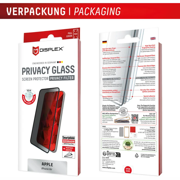 Apple iPhone Air Privacy Glass Screen Protector by Displex