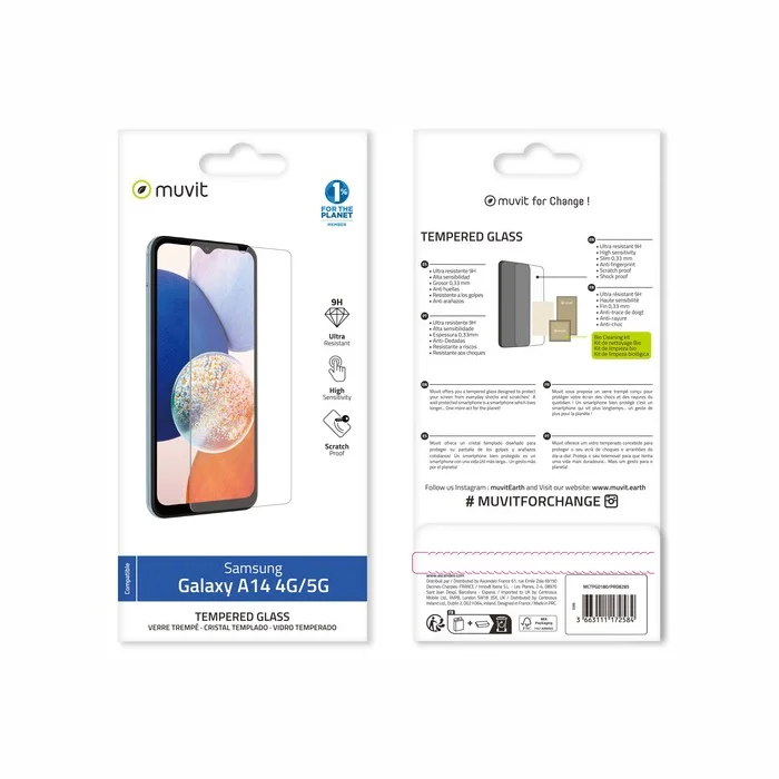 Viedtālruņa ekrāna aizsargs Samsung Galaxy A14 4G / A14 5G Tempered Screen Glass by Muvit