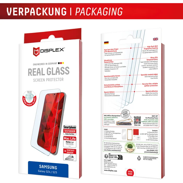 Samsung Galaxy S24/S25 Real Glass Screen Protector By Displex