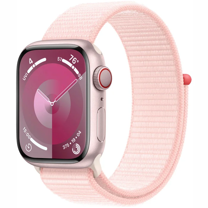 Viedpulkstenis Apple Watch Series 9 GPS + Cellular 41mm Pink Aluminium Case with Light Pink Sport Loop