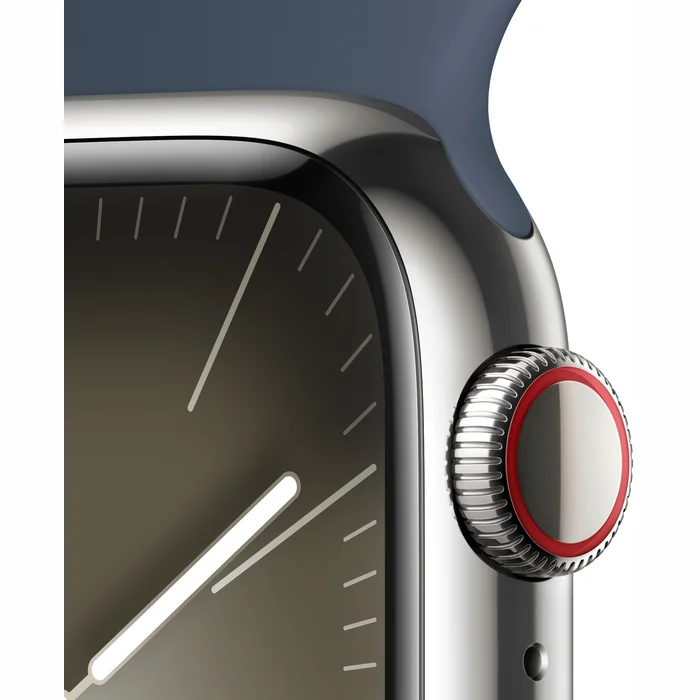 Viedpulkstenis Apple Watch Series 9 GPS + Cellular 41mm Silver Stainless Steel Case with Storm Blue Sport Band -M/L