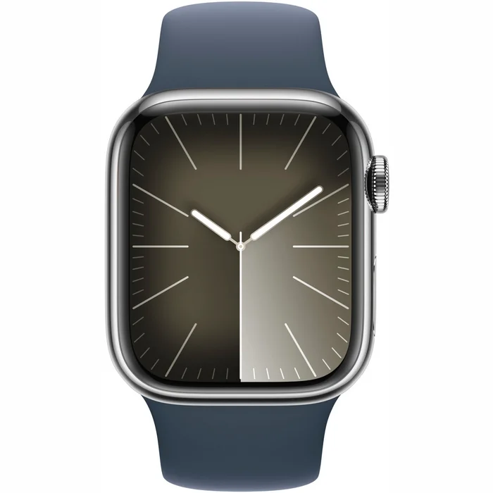 Viedpulkstenis Apple Watch Series 9 GPS + Cellular 41mm Silver Stainless Steel Case with Storm Blue Sport Band -M/L