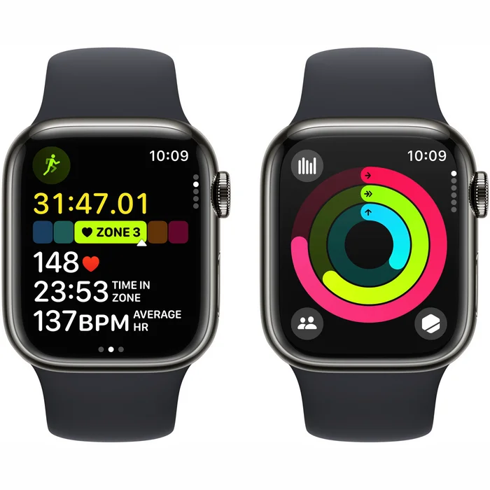 Apple Watch Series 9 GPS + Cellular 41mm Graphite Stainless Steel Case with Midnight Sport Band -S/M