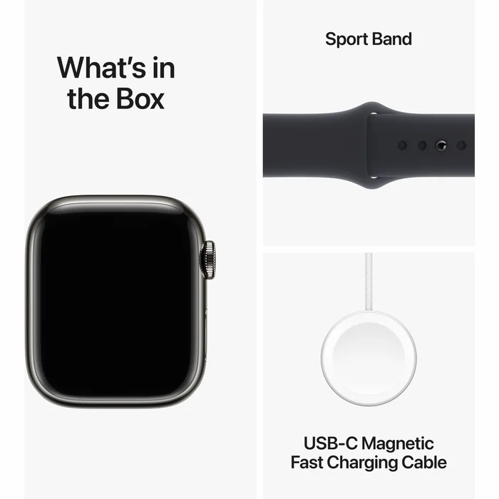 Apple Watch Series 9 GPS + Cellular 41mm Graphite Stainless Steel Case with Midnight Sport Band -S/M