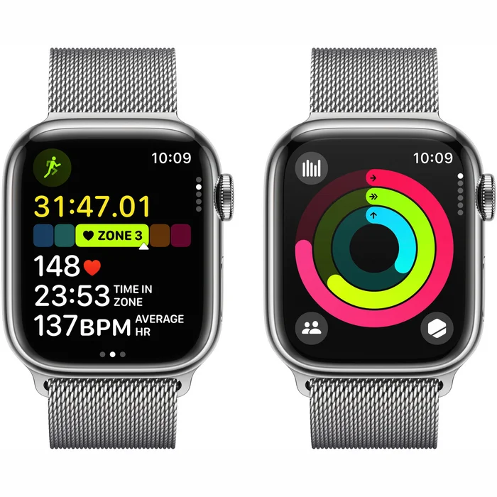 Viedpulkstenis Apple Watch Series 9 GPS + Cellular 45mm Silver Stainless Steel Case with Silver Milanese Loop