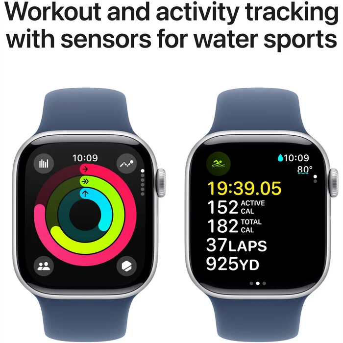 Viedpulkstenis Apple Watch Series 10 GPS + Cellular 42mm Silver Aluminium Case with Denim Sport Band - S/M