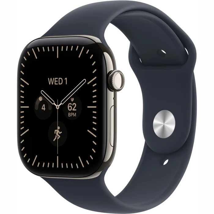 Apple Watch Series 12 GPS + Cellular 42mm Natural Titanium Case with Navy Blue Sport Band - S/M