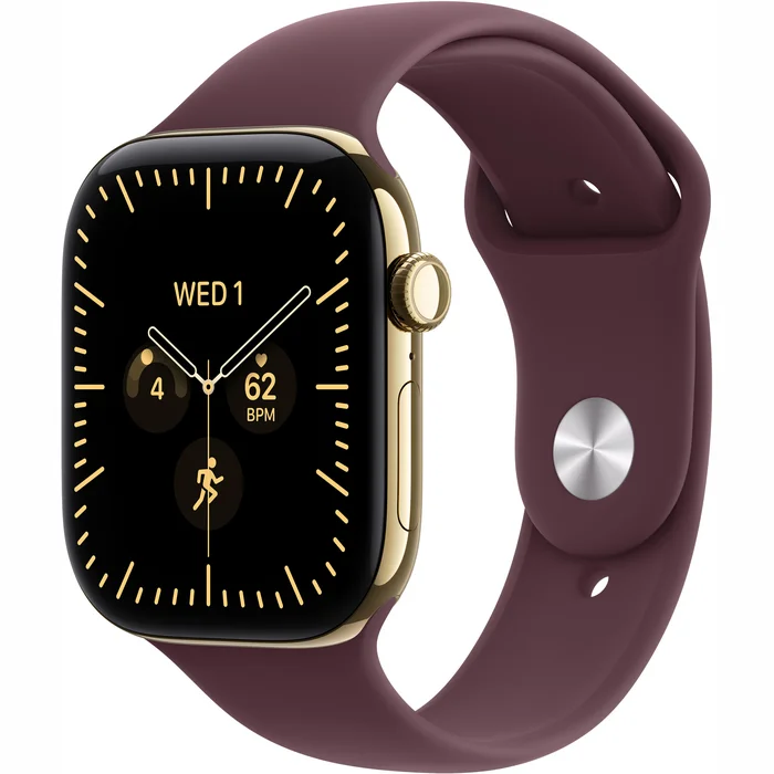 Apple Watch Series 12 GPS + Cellular 46mm Radiant Gold Titanium Case with Burgundy Sport Band - S/M