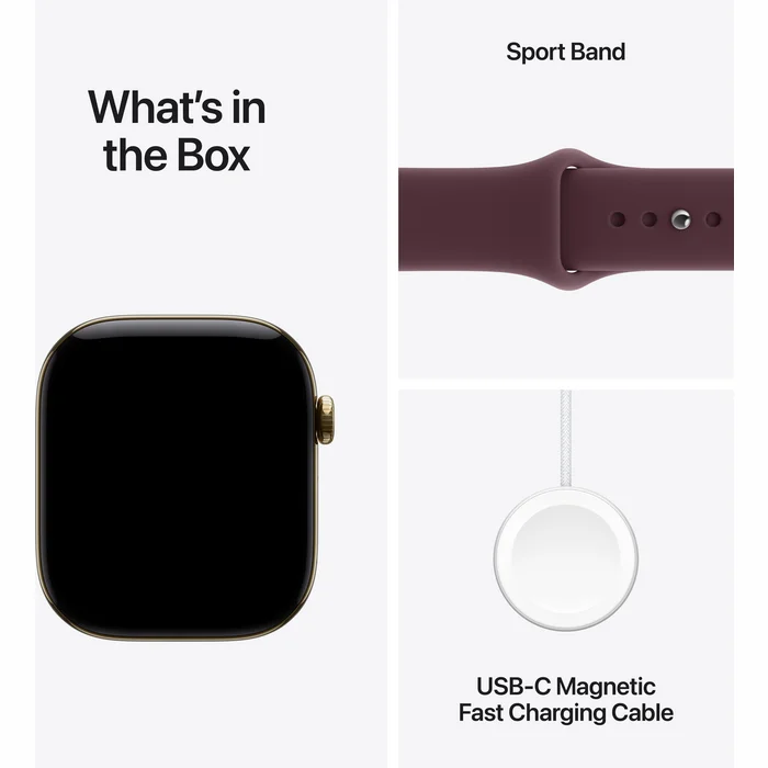 Apple Watch Series 12 GPS + Cellular 46mm Radiant Gold Titanium Case with Burgundy Sport Band - S/M