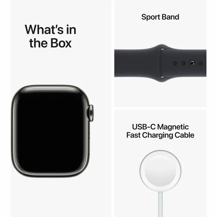 Viedpulkstenis Apple Watch Series 8 GPS + Cellular 41mm Graphite Stainless Steel Case with Midnight Sport Band