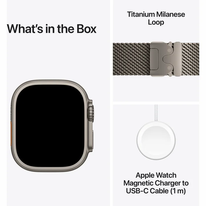 Apple Watch Ultra 4 GPS + Cellular 49mm Natural Titanium Case with Natural Titanium Milanese Loop-S
