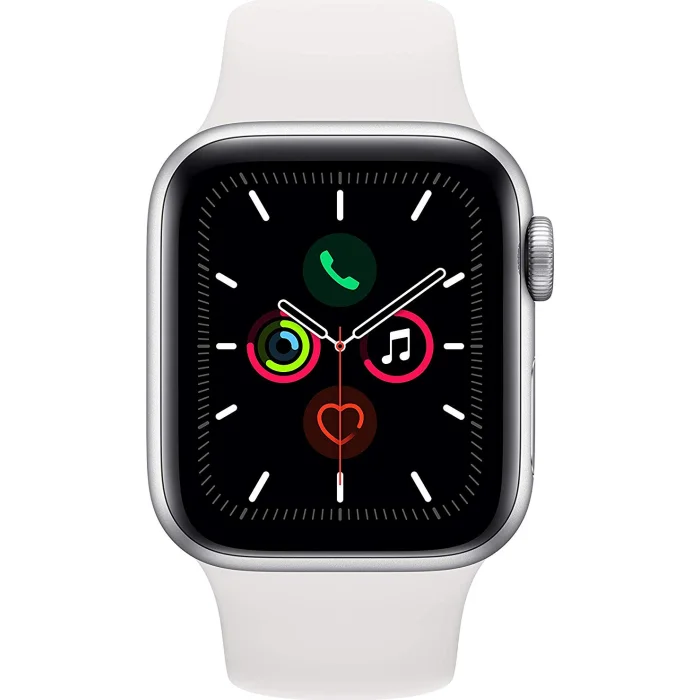 Viedpulkstenis Apple Watch Series 5 GPS 44mm Silver Aluminium Case with White Sport Band - S/M & M/L [Mazlietots]