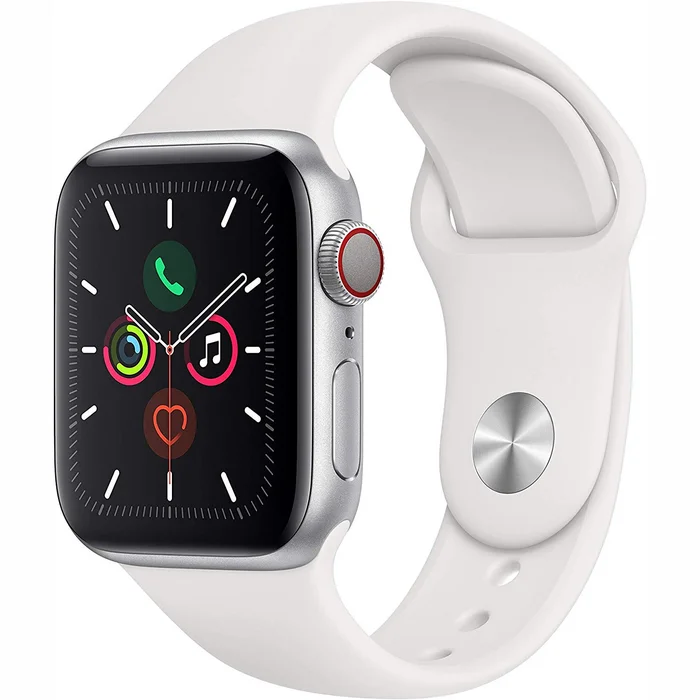Viedpulkstenis Apple Watch Series 5 GPS 44mm Silver Aluminium Case with White Sport Band - S/M & M/L [Mazlietots]