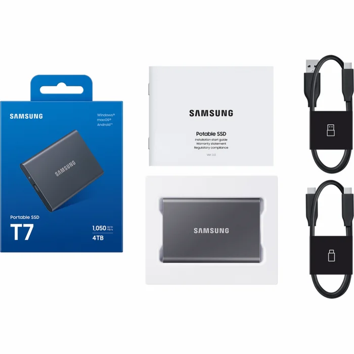 Ārējais cietais disks Samsung Portable SSD T7 USB 3.2 Gen 2 4TB Titan Gray