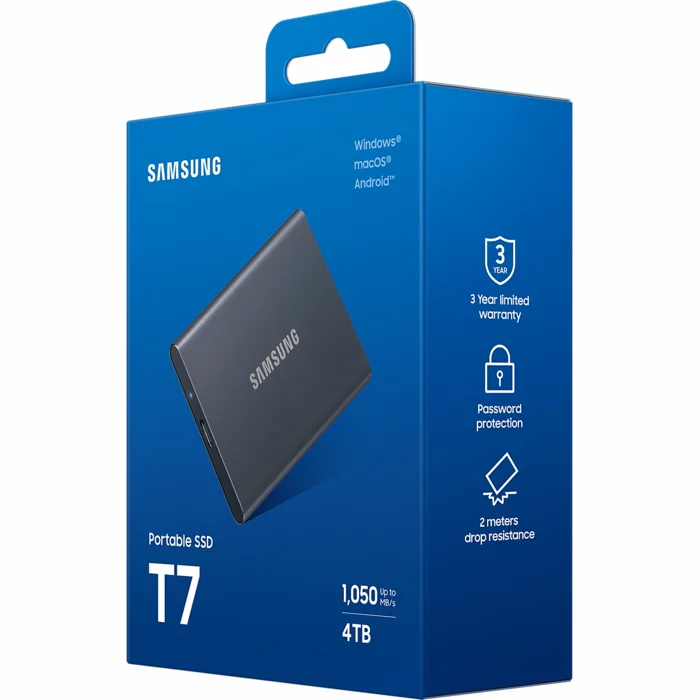 Ārējais cietais disks Samsung Portable SSD T7 USB 3.2 Gen 2 4TB Titan Gray