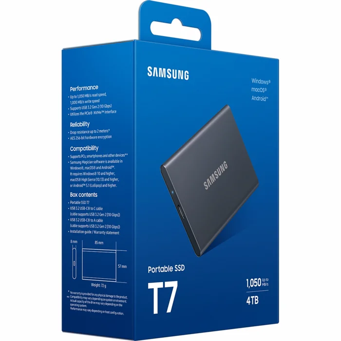 Ārējais cietais disks Samsung Portable SSD T7 USB 3.2 Gen 2 4TB Titan Gray