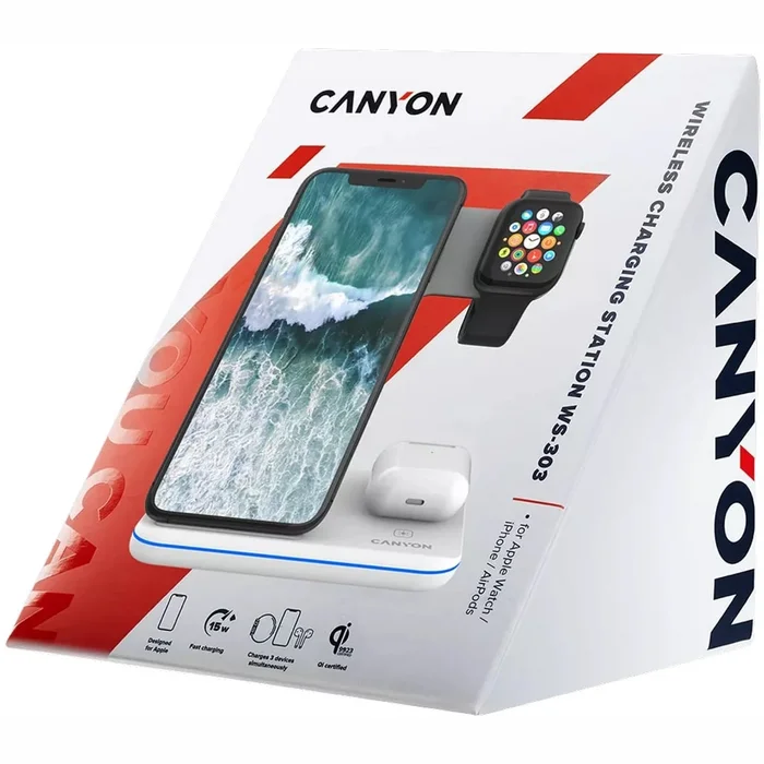 Canyon 3-in-1 Wireless charging station for gadgets supporting QI technology WS-303