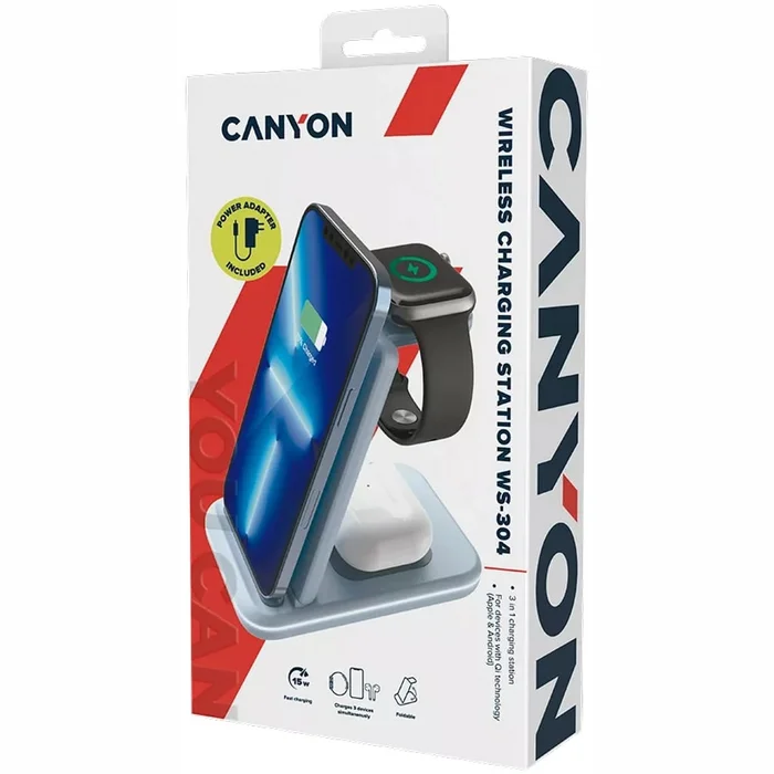 Canyon 3-in-1 wireless charging station WS-304 Blue