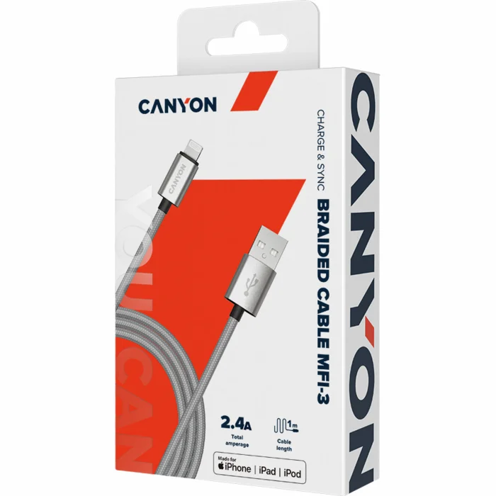 Canyon MFI-3 Charge & Sync USB-A to Lightning  1m Dark Gray