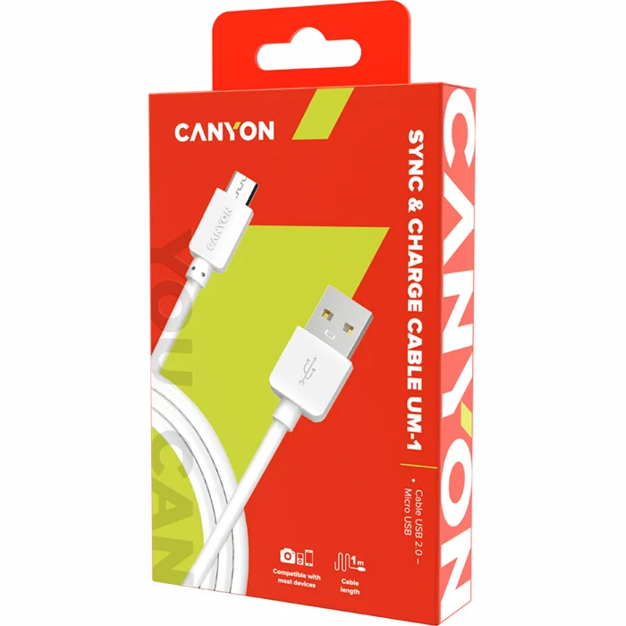 Canyon UM-1 USB 2.0 to Micro USB Cable 1m White