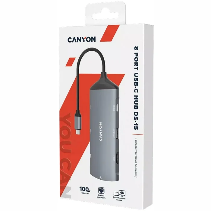 Dokstacija Canyon hub DS-15 8in1 4k USB-C Dark Grey