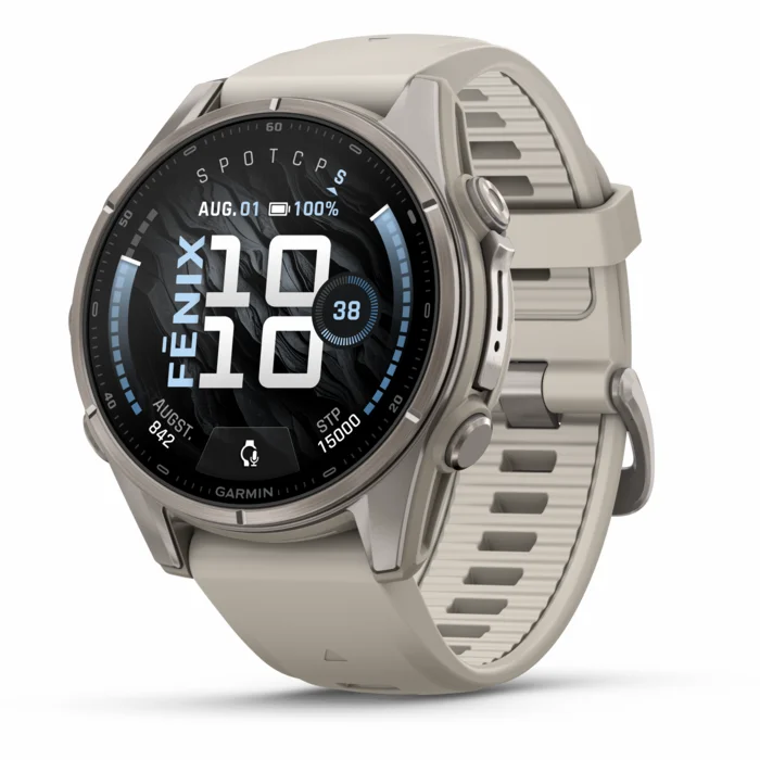 Garmin fenix 9 43mm Titanium with Fog Gray Silicone Band