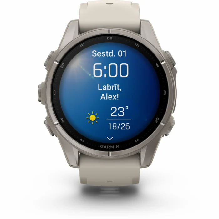 Garmin fenix 9 43mm Titanium with Fog Gray Silicone Band