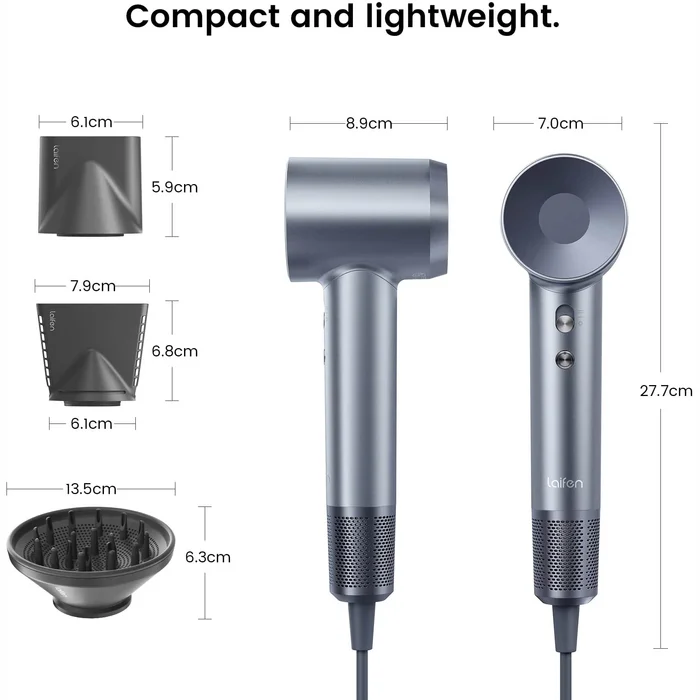 Fēns Laifen Swift Special High Speed Hair Dryer (3 Nozzles) Silver Blue