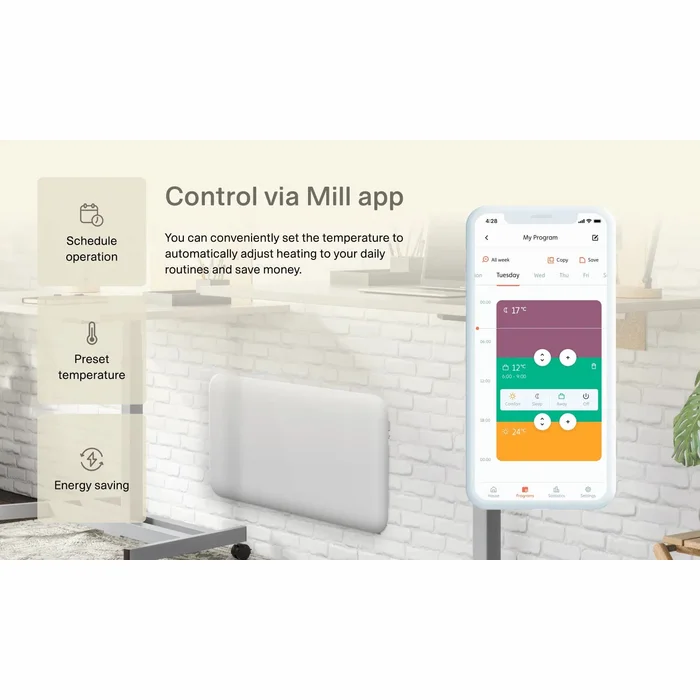 Mill Invisible Smart WiFi Panel Heater 2000W Gen. 4 White PA2000WIFI4