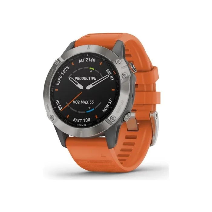 Viedpulksteņi Garmin Fenix 6 Sapphire Ti Gray with Orange band