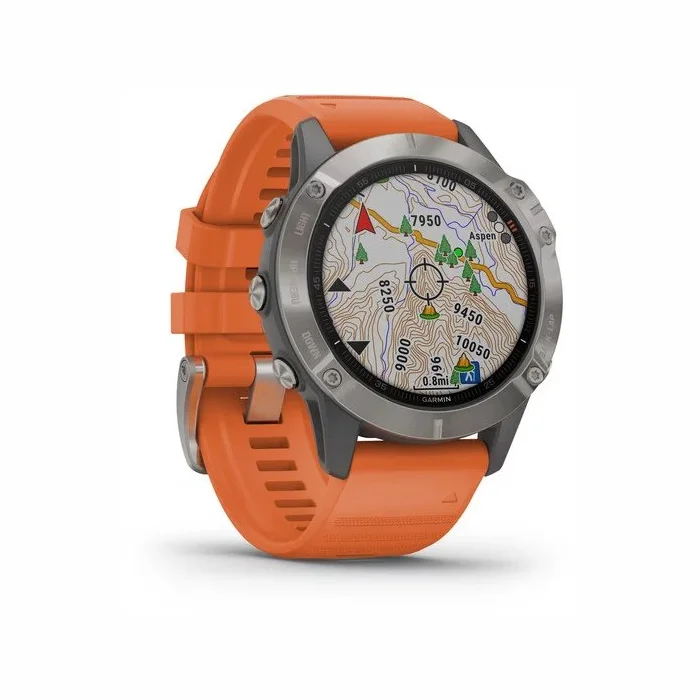 Viedpulksteņi Garmin Fenix 6 Sapphire Ti Gray with Orange band